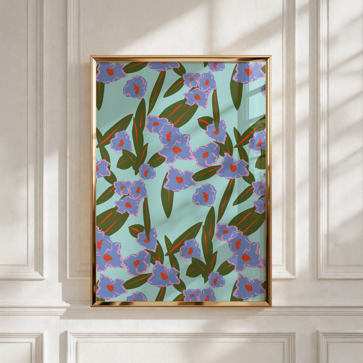 Bold Blue Purple Floral Art Print, Maximalist Wall Decor, Matte Paper Poster (A4-A1)