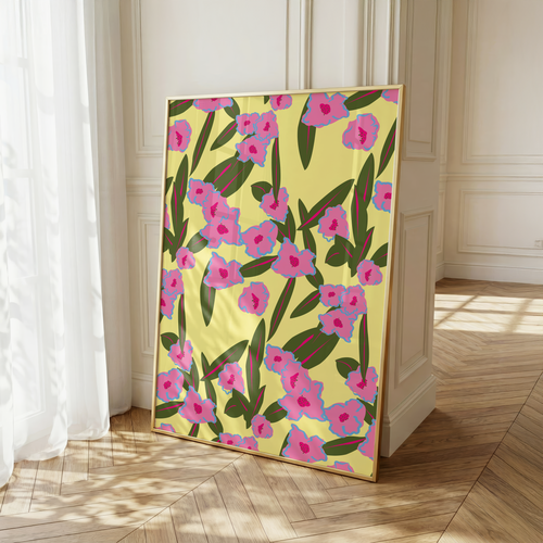 Bold Pink Floral Art Print, Maximalist Wall Decor, Matte Paper Poster (A4-A1)