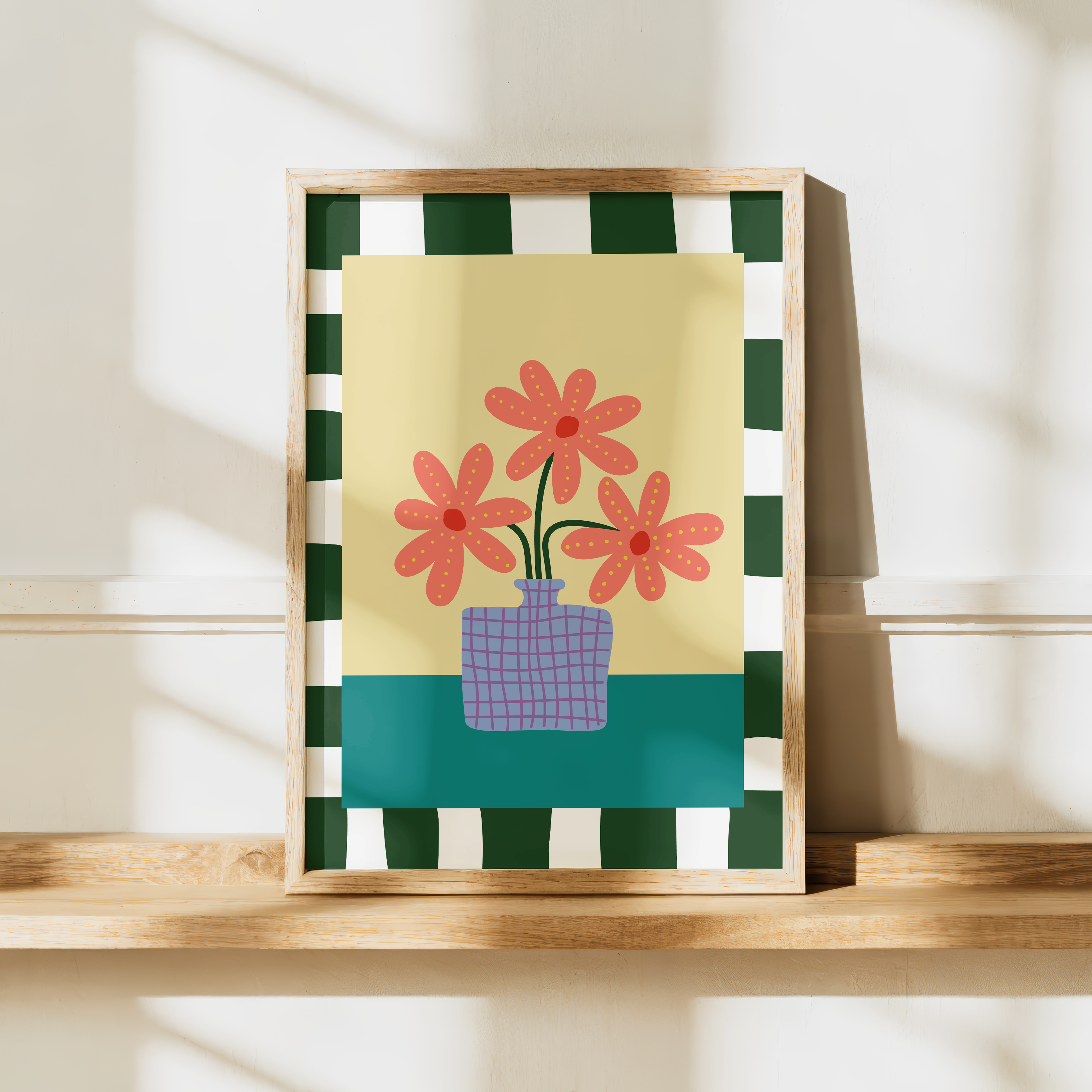 Retro Floral Print, Colourful Flower Vase Wall Art, Scandinavian Home Decor, Digital Download Poster