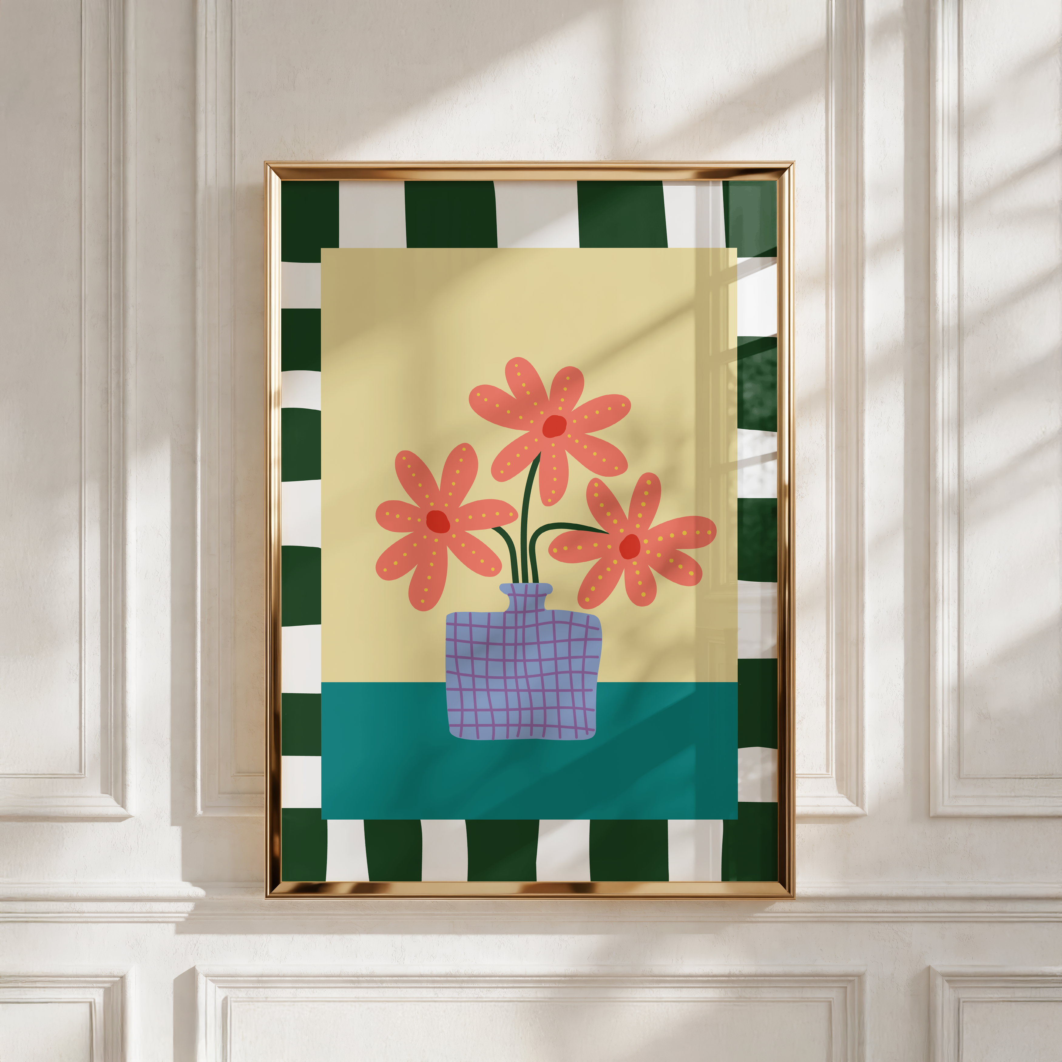 Retro Floral Print, Colourful Flower Vase Wall Art, Scandinavian Home Decor, Digital Download Poster