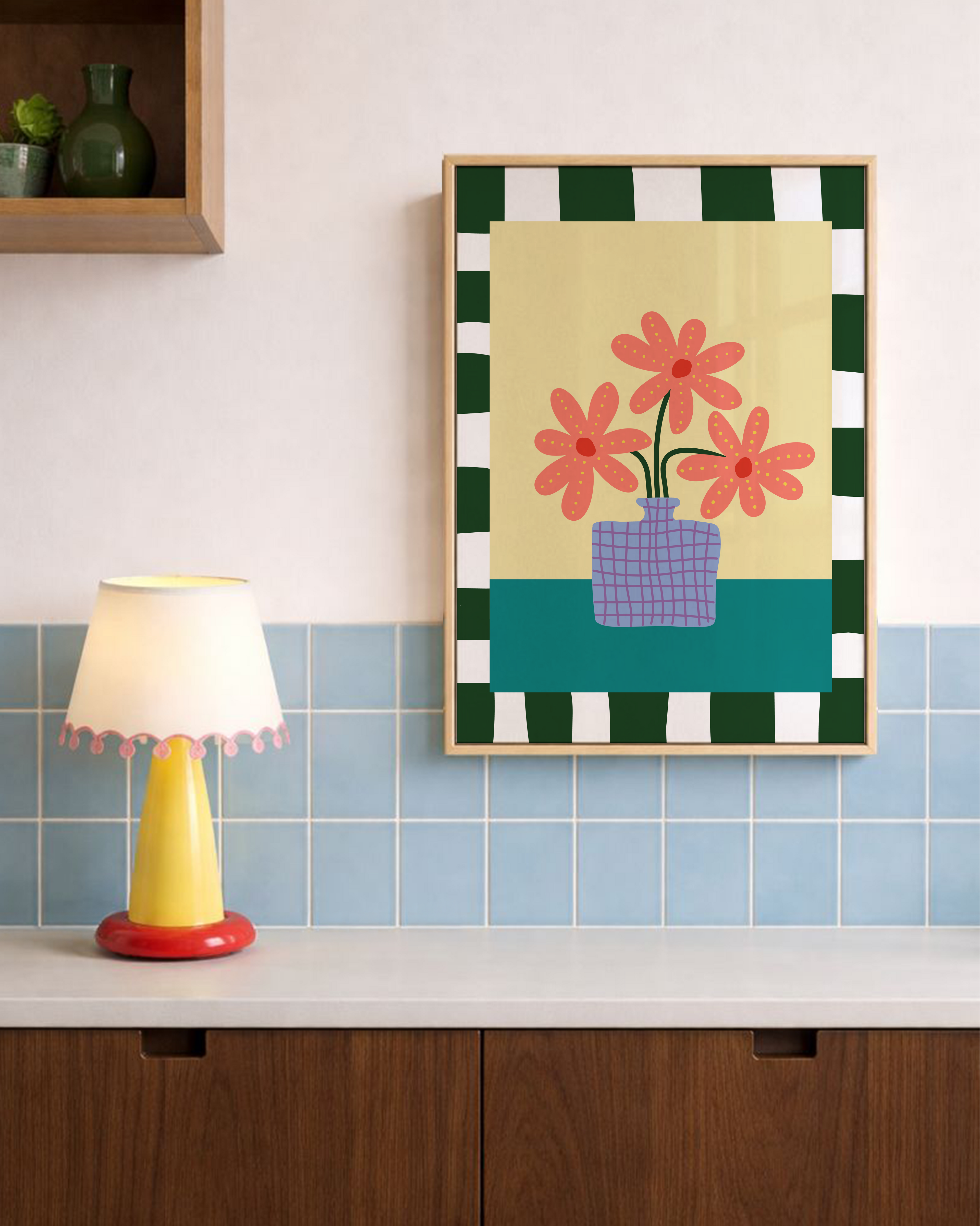 Retro Floral Print, Colourful Flower Vase Wall Art, Scandinavian Home Decor, Digital Download Poster