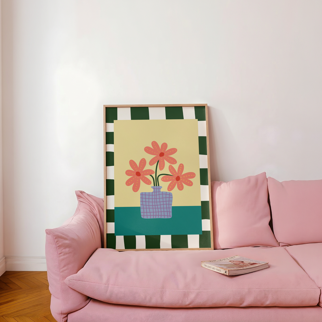 Retro Floral Print, Colourful Flower Vase Wall Art, Scandinavian Home Decor, Digital Download Poster