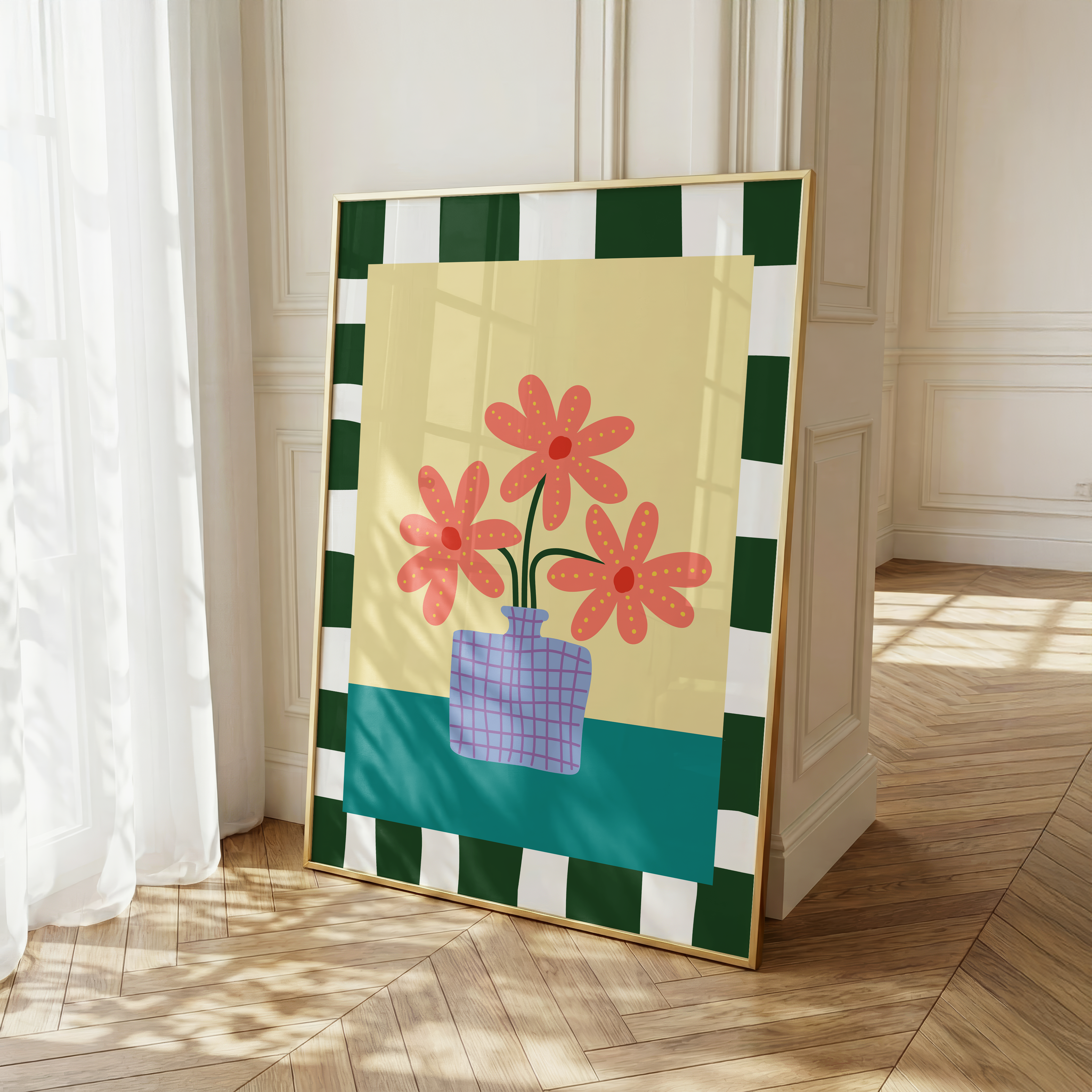 Retro Floral Print, Colourful Flower Vase Wall Art, Scandinavian Home Decor, Digital Download Poster