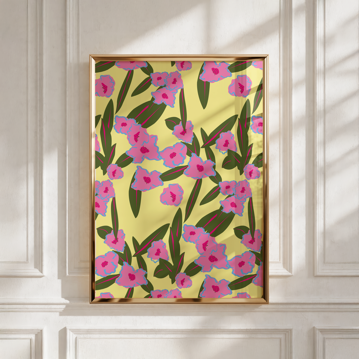 Bold Pink Floral Art Print, Maximalist Wall Decor, Matte Paper Poster (A4-A1)